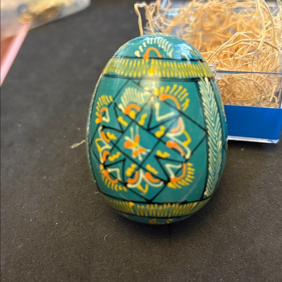 Handcrafted Blue Wood Rabbit Easter Egg Called Pysanda - Picture 4 of 8